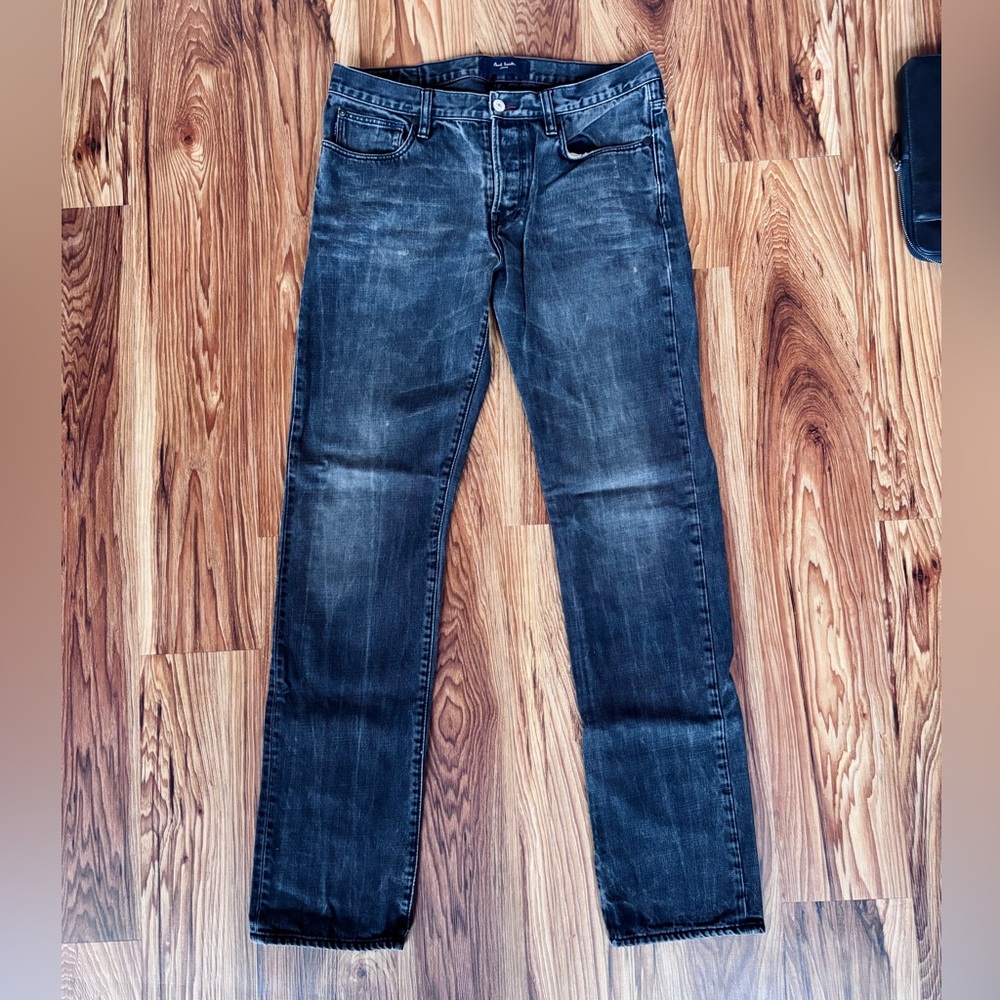 Paul Smith Dark Grey Slim Straight Grunge Denim Jeans (Size 33)